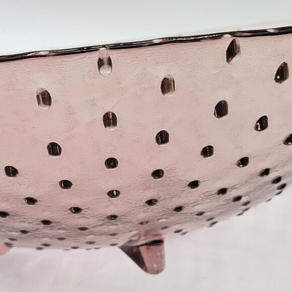 Vintage Footed Light Cranberry Centerpiece Bowl Hobnail Boho Fall Cape Cod - Picture 3 of 10